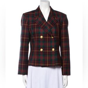Vintage Plaid Cropped Jacket w/ Gold Buttons